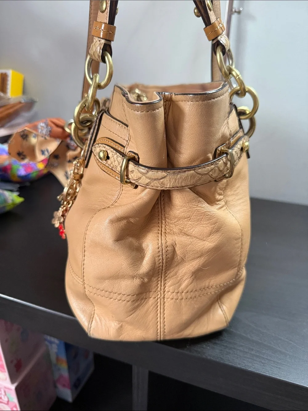 Coach Colette  Leather Carryall with Orange Floral Scarf Accent 2010